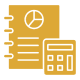 Notebook and calculator icon with chart.