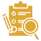 Checklist, pencil, magnifying glass on black background.