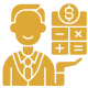 Person holding calculator with money symbol.
